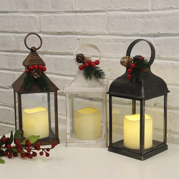 Rustic Black Battery Operated Plastic Table Decor LED Electric Lantern for Candle