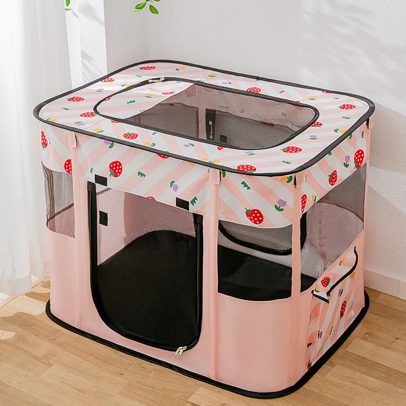 product popular retangular shape breathable mesh 600d oxford fabric foldable portable folding pet playpen for indoor dogs and cats-50