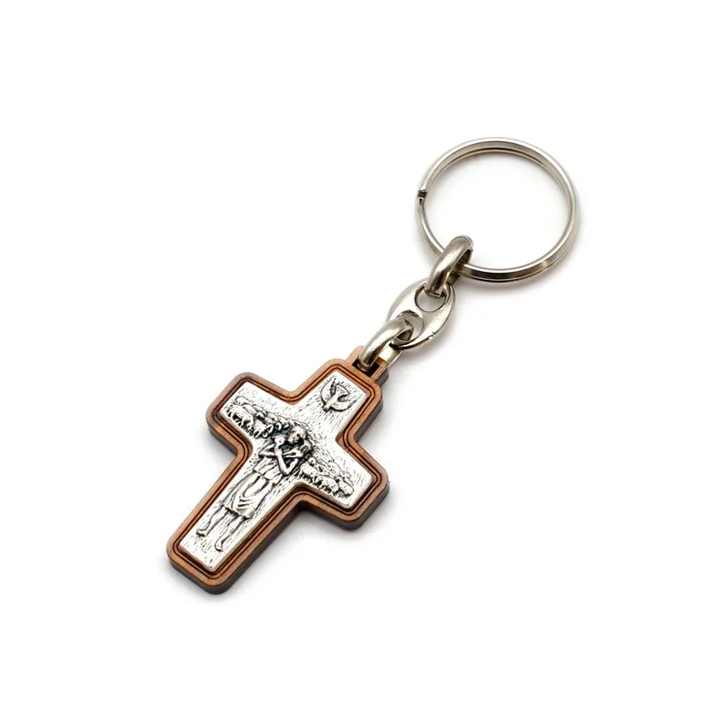 JunyiDIY collana con ali d'angelo bianche e Papa Francesco, grande ciondolo cerchio scintillante, regalo benedizione Natale, ringraziamento e fede YA5953