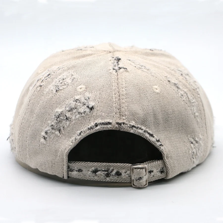 Design 6 Panel Flat Brim Distressed Washed Dad Hats Manual Processing Fashion and Vintage Unstructured Adjustable Caps