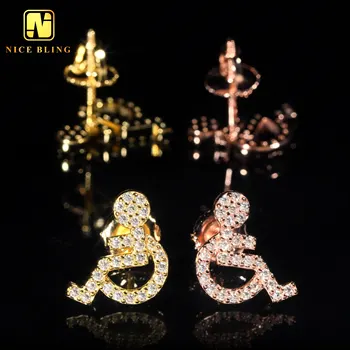 New Design Hip Hop Moissanite Diamond Earrings 925 Sterling Silver Jewelry Wheelchair Users Sticker Ear Studs For Men Women