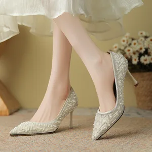 3389-28 Rhinestone Pearl Xiuhe Slip-On High-Heeled Wedding Shoes Not Tired Feet Bridesmaid & Bride Dress Accessory