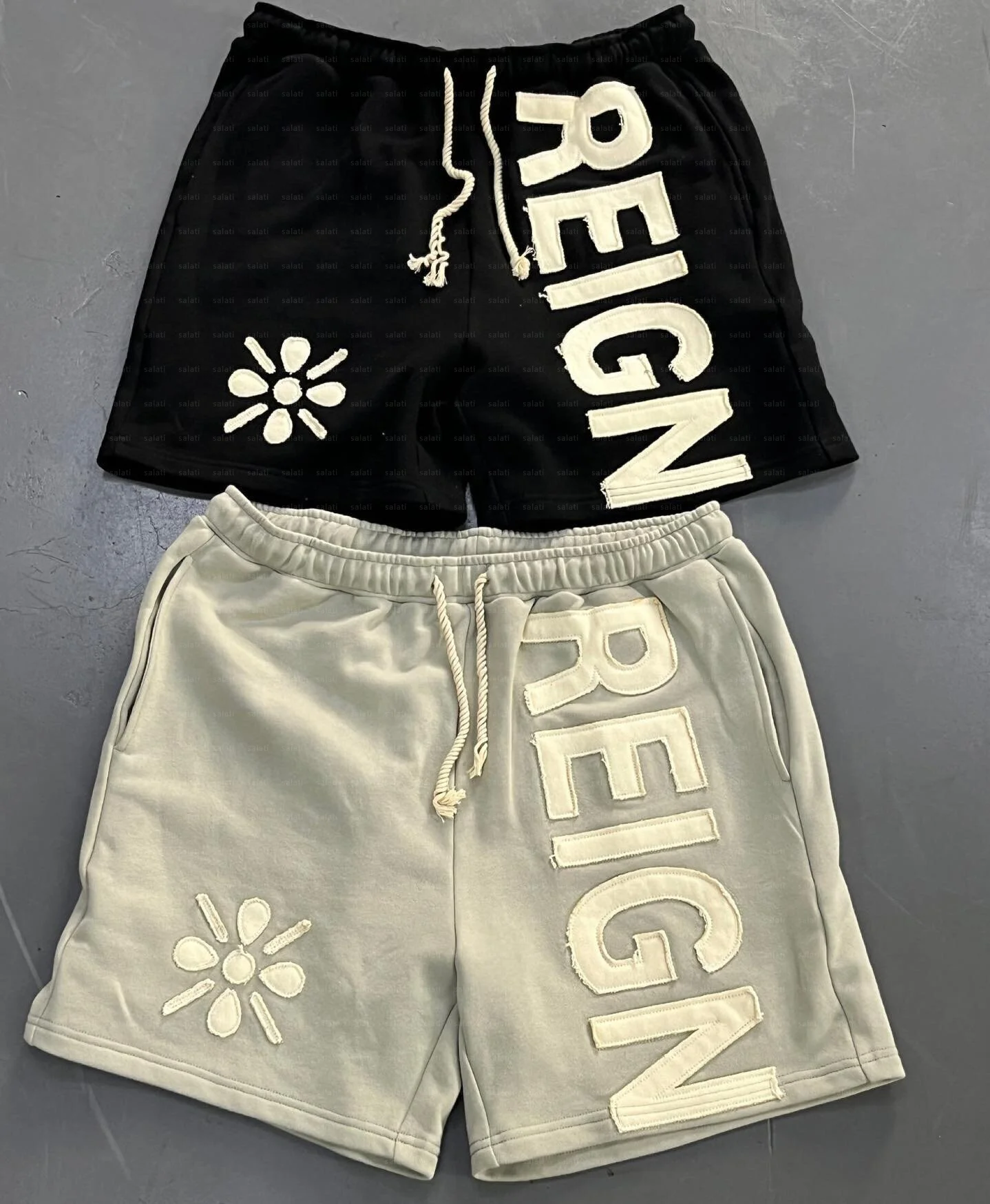 Streetwear Sweat Short Custom Sun Faded Cotton French Terry Applique Patch Embroidery Distresses Vintage Acid Wash Short for Men