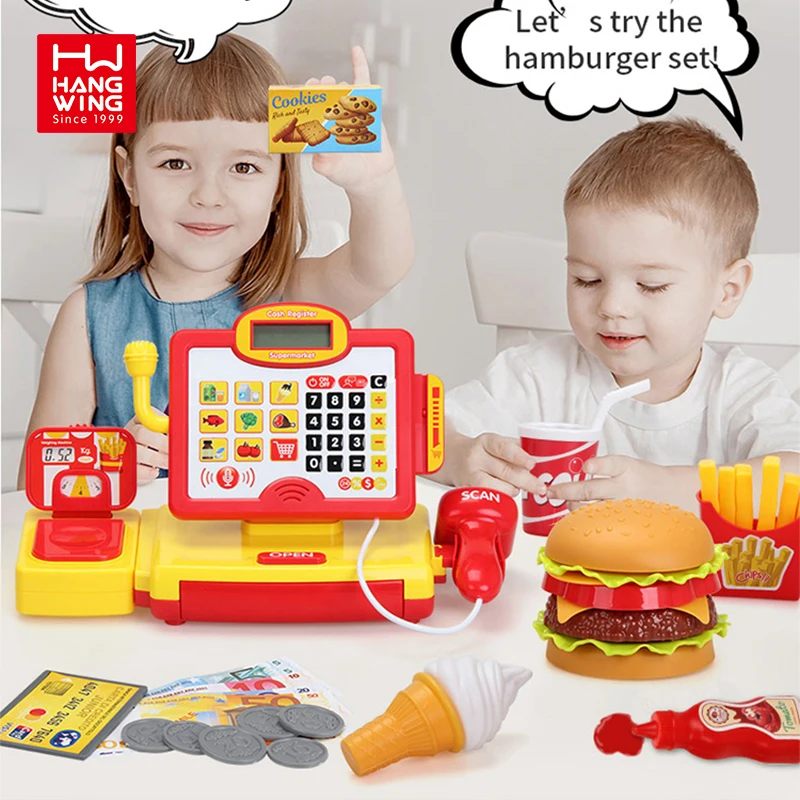 Детский Пластиковый игрушечный кассовый аппарат с батарейным питанием для супермаркета