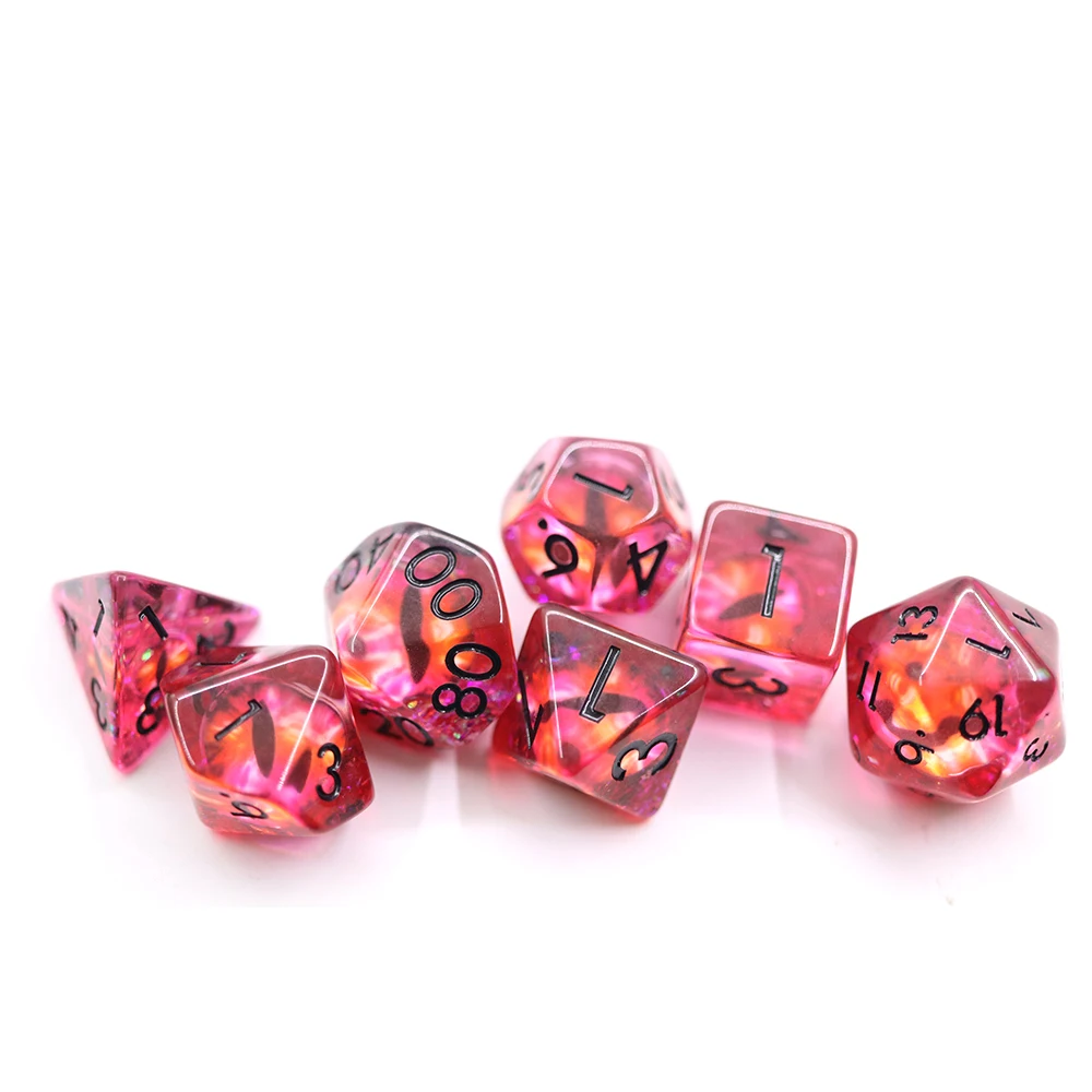 Conjunt de daus d'ull de drac sòlid translúcids i remolinats personalitzats calents més venuts de resina polièdrica per a jocs de taula DND RPG