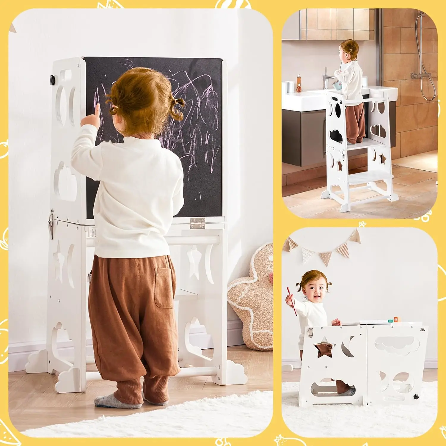 JQ Wood Children Kids Kitchen Learning Tower Montessori for Kids With Magnetic Whiteboards 1 6 Years Children Stool