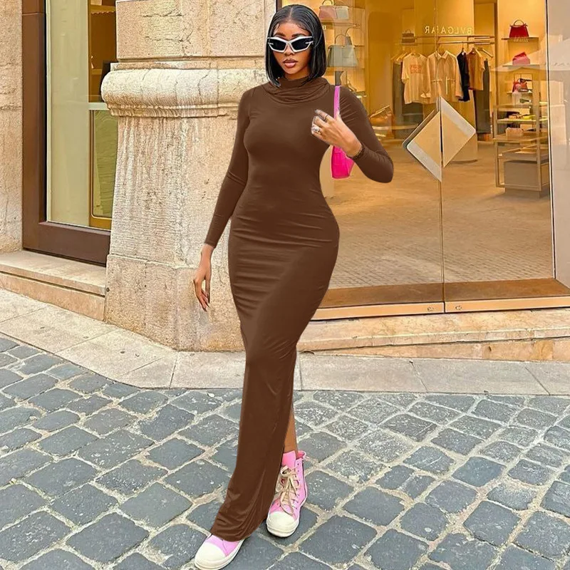 D3512950A Solid Hooded Maxi Dresses Ladies Fall New Slim Dress Full Sleeve Skinny Women Casual Dresses D3512950A Solid Hooded Maxi Dresses Ladies Fall New Slim Dress Full Sleeve Skinny Women Casual Dresses