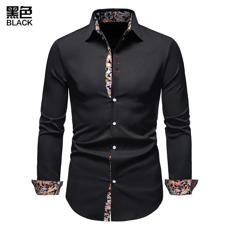 Wholesale Men New Arrival Court Style Shirt Formal Button Youth Matching  Floral Long Sleeve Lapel Collar Casual Shirt