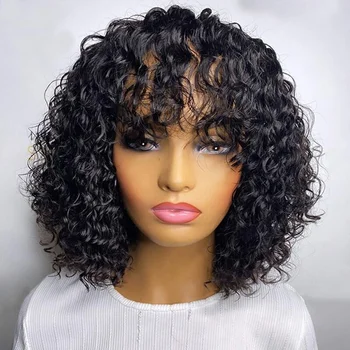 250% 180% 150% 130% Density Lace Bangladesh Side Ponytail Long Hair Wig Maker Curly Machine Made Wig Human Hair Wig With Bangs