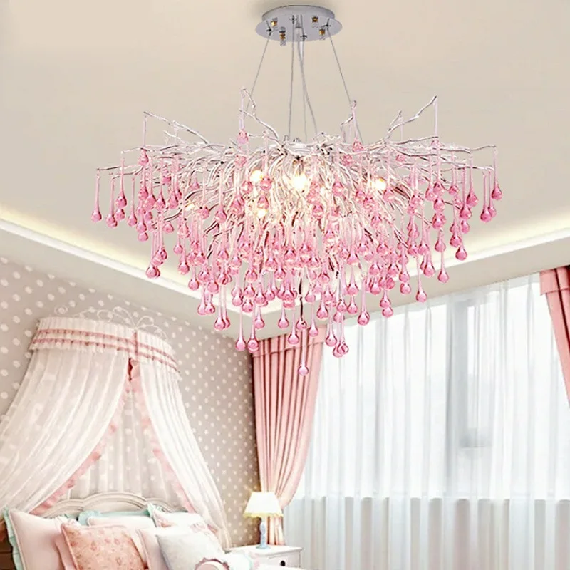 Kızlar Yatakhane için Fransız Lüks Kristal Pembe Kalp Renkli Avizesi Mum Kız Tavan Popüler Çocuk Odası Işığı