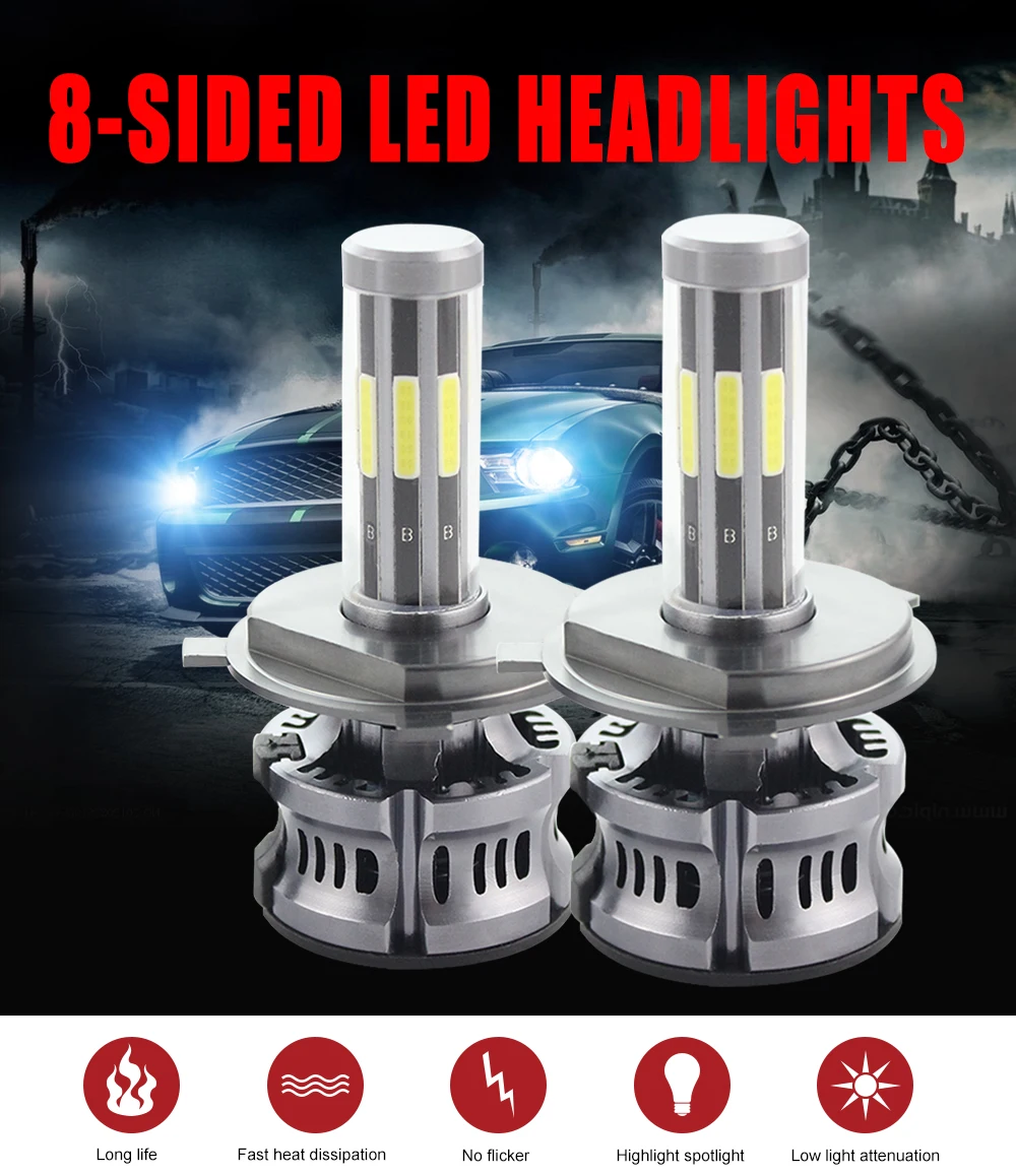 POPNOW Auto Lighting System 6 Sides 3 Color H4 H7 Led Headlight Bulb Xenon Other Headlights Accessories Luces Led for Car