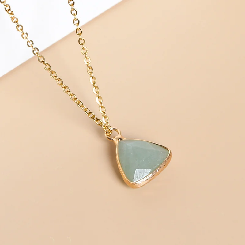 NUORO Temperament Gold Chain Triangle Shape Nature Stone Necklace Green Aventurine Rose Quartz Amethyst Pendant Necklace