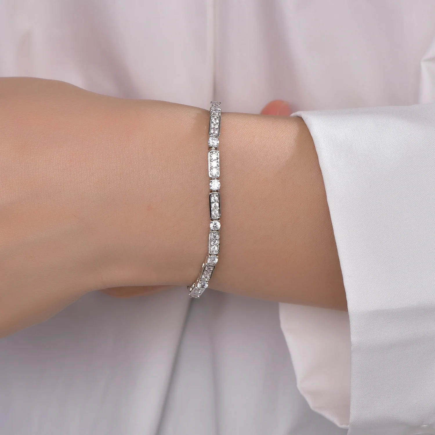 silver bracelet jewelry 925 sterling silver bracelet round 5A CZ diamond italy square chunky bracelet