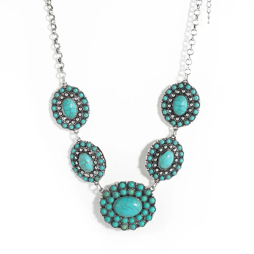 8-Piece Western Jewelry Set – 4 Turquoise Boho Necklaces & 4 Beaded Chokers For Women