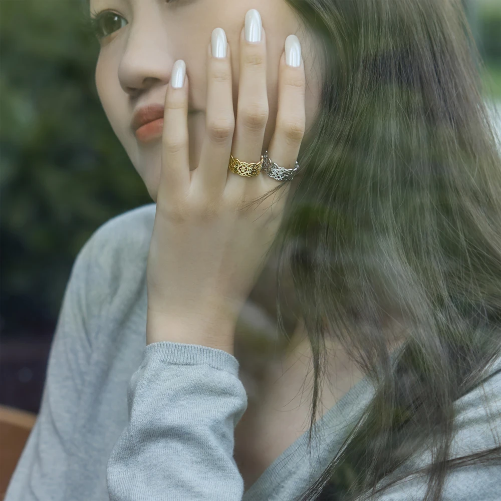 KAKODIY exclusive design luxury rhodium 18K gold plated 925 Sterling Silver hollow pattern party day use unique jewelry ring detail 8