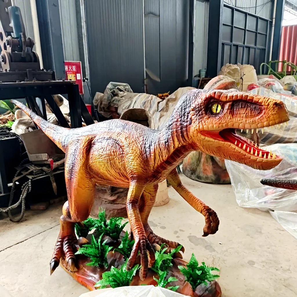 Life Size Velociraptor Statue Foam Steel Frame Dinosaur Sculpture for Indoor/Outdoor Dino Theme Park Display