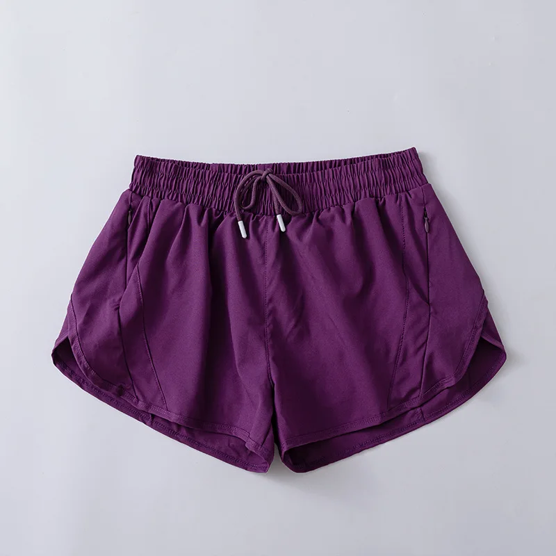Women's Quick Dry Solid Print Fitness Shorts Outdoor Loose Waist with Hidden Pockets Made of Comfortable Spandex/Nylon