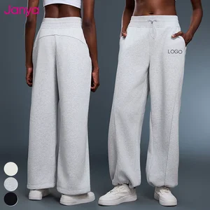 Janya High Waist Fleece Sweatpants Drawstring Hem Adjustable Buckle Straight Leg-Warm Windproof Sports Jogger Pants for Autumn