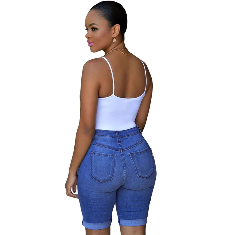 Small Order Welcome Classic Blue Denim Ripped Washed Shorts Jeans For Women