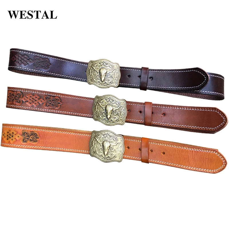 Ремень Westal из натуральной кожи для мужчин и женщин гладкий пояс с автоматической пряжкой