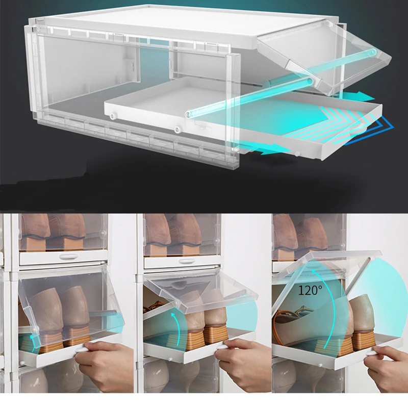 Push-pull Drawer Shoe Box Plastic Clear Shoe Cabinet Finishing Stacking Flip-top Storage Boxes Shoe Rack