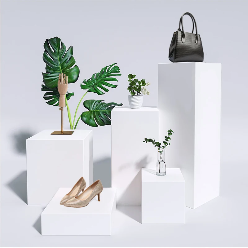 Xinkeda 5 Sided Plexiglass Box White Acrylic Display Rise Clear Square