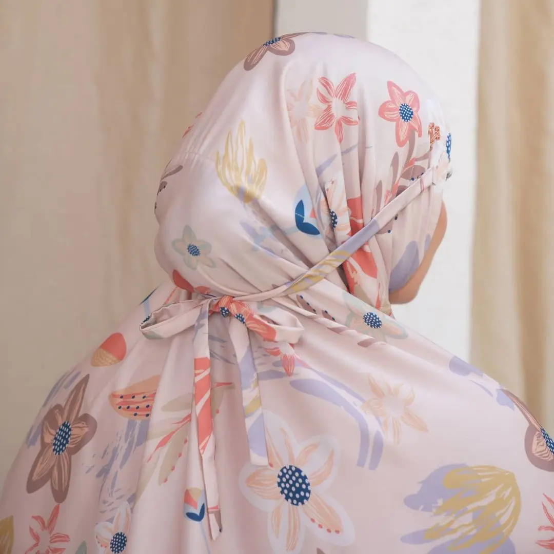 2024 Customized Printed Prayerset Muslim Telekung Prayer Satin Silk  Hijab Exclusive Prayer Garment Jilbab Clothes