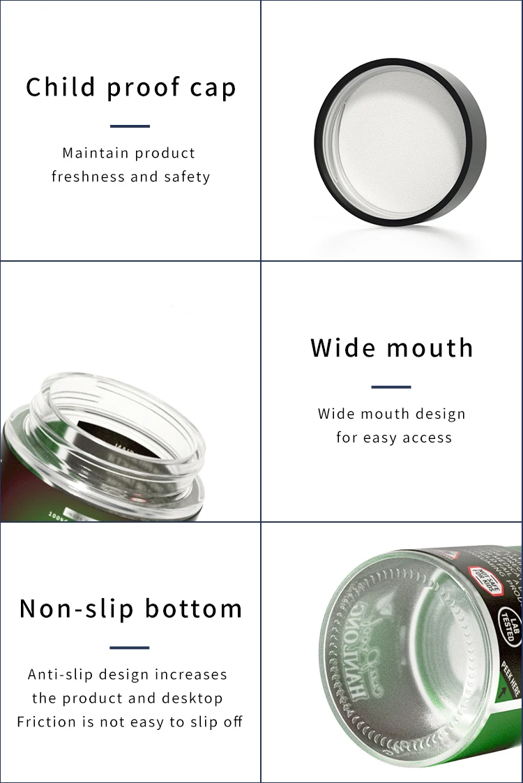 3.5g Glass Jar For Flower Child Resistant Jar Round Side Frosted Matte