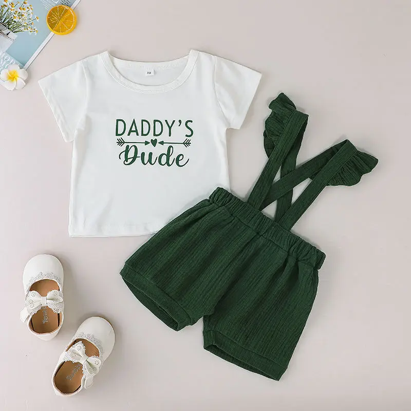 Baby Girl Summer Clothes Set White Short Sleeves Top T-shirt Outfits Green  Strap Short Pants Fashion Casual Kids Clothing Set - Buy Baby Girl Summer  Clothes Set,Children White Short T-shirt,Kids Strap Short