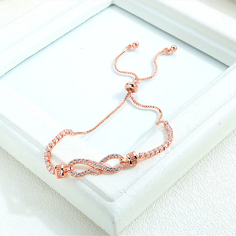Infinity Charm Adjustable Slider Chain 14k Gold Plated Stainless Steel 2mm Lab Grown Diamond Zirconia Tennis Bracelet for Women