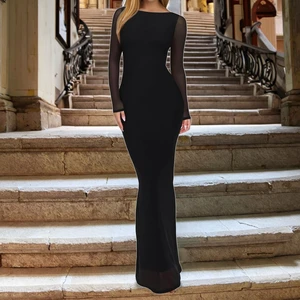 Women's Fall Pencil Maxi Floor-Length Long Sleeved Wedding Guest Sheer Mesh Chiffon Party Natural Waist Anti-Static Eco-Friendly