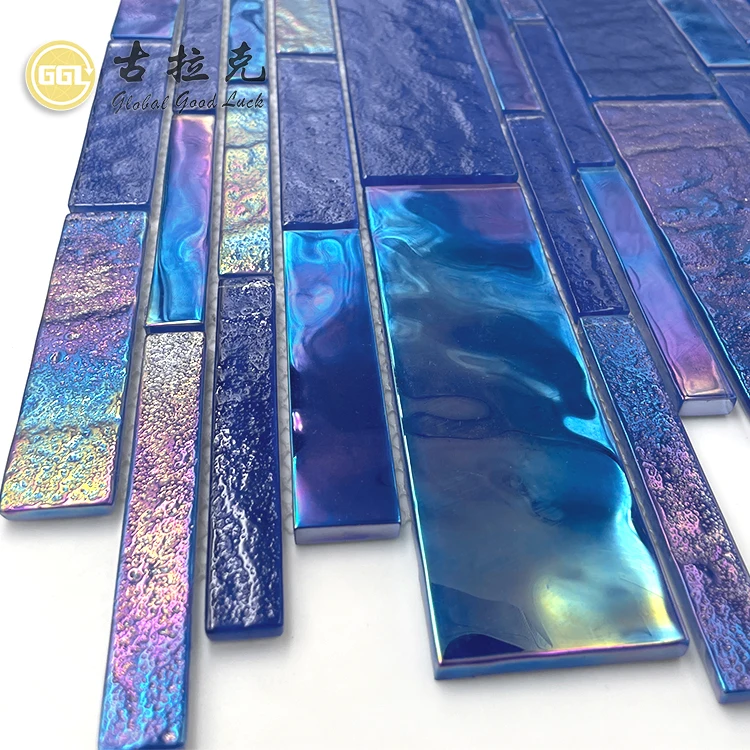 shining dark  blue color swimming pool tiles glass mosaic tile factory