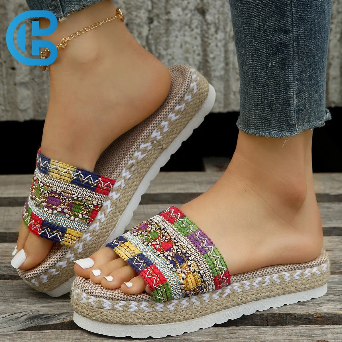 2025 Women's Platform Heeled Sandals with Hemp Rope Waterproof ODM