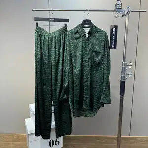 Wholesale Spring 2026 New Fashion Elegant Temperament Satin Snake Loose Long Shirt Casual Pants Ladies Suit
