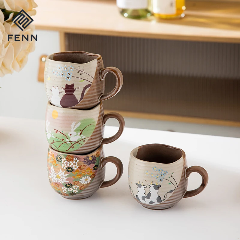 wholesale Vintage Tea Cup Aesthetic Coffee Mugs Cat Animal Cartoon Cup Water Customized Ceramic Coffee Mugs Stoneware for Gifts