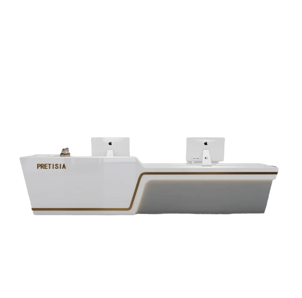 Modern Wood Panel Reception Desk Cashier Counter for Beauty Salons Hotels Offices Clinics Retail Stores Commercial Furniture 6