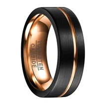 Wholesale Factory Price 8mm Black Rose Gold Plated Custom Tungsten Jewelry Men Womens Rings Wedding Rings Fashion Rings