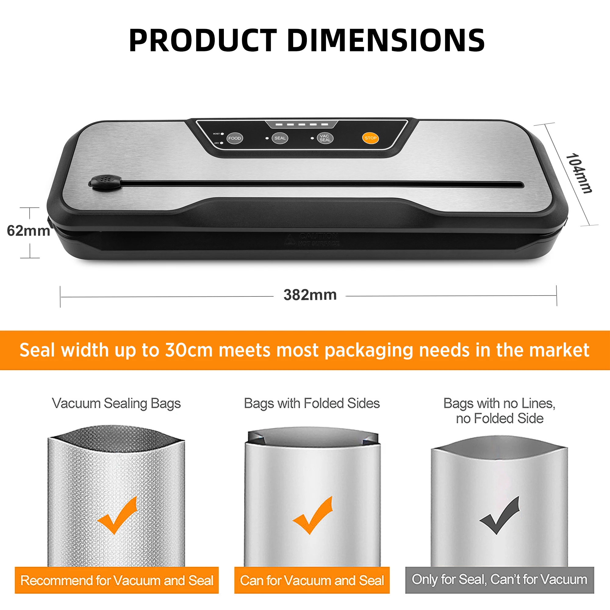 Vacuum Sealer Machine VS6612, -80Kpa Powerful Food Sealer Built-in Cutter  USA