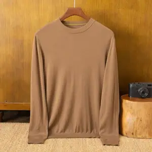 100% Wool Men's Casual Cardigan Luxury Top for Spring Autumn ODM Supply Thin 13.5 Fineness Round Pullover Round Underwear