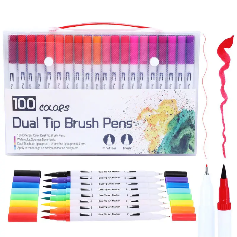Mr. Pen- Dual Tip Brush Pens, 12 Colors, 0.4mm Fineliner Brush Pens