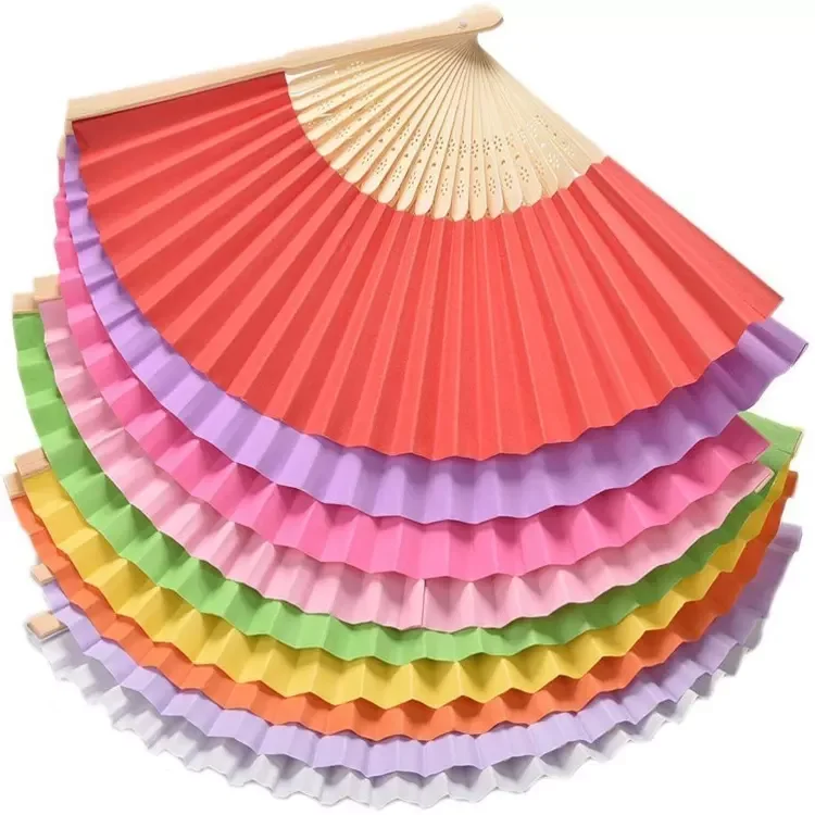 Customized Promotional Folding Bamboo Handheld Wedding Party Paper Bamboo Fan