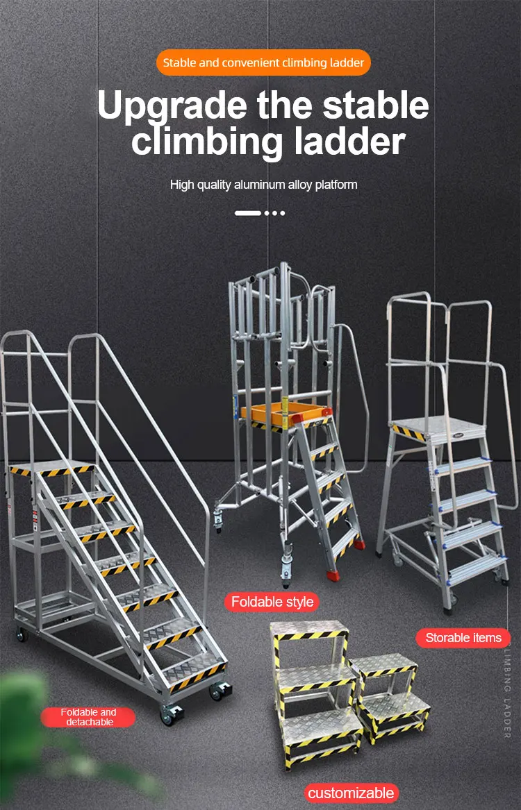 Safety Warehouse Stainless Steel Rolling Warehouse Platform Ladder ...