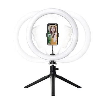 HQ-18N Three Colors Adjustable 3200K-5600K Circle Make up Lighting Vlogging Kit Phone Tripod Selfie Light Photographic Equipment detail image