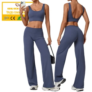 Custom Solid Breathable Plus Size Yoga Gym Sets Fitness Workout High Waist Hip Lifting Elastic Flared Leggings and Sports Bra