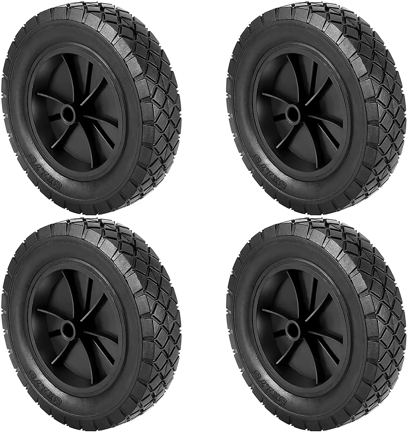 Utility Carts Plastic Wheel with Diamond Tread for Hand Trucks Lawn Mowers PINGEUI 4 Pack 8 x 1.75 Inch Solid Rubber Hand Truck Wheel 1/2 Inch Axles Wheelbarrow 