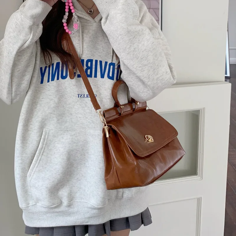 Genuine Leather Texture Female Bag Summer Handbag Large Capacity Retro Middle-aged Mother Bag Lady Trendy Bag main image 1