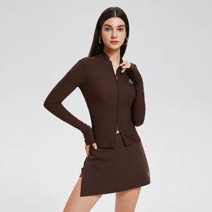 Wholesale Women's Slim Fit Light Weight Jackets Zipper Yoga Sports Running Jackets Long Sleeve Shirts for Workout Active