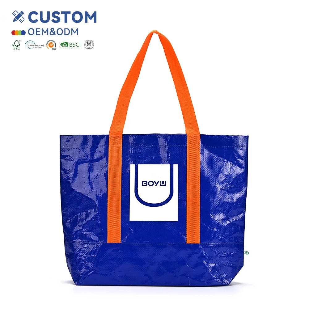 Custom Eco-Friendly Recycled PP Woven Shopping Tote Bag Reusable Grocery Bag Waterproof Durable Logo Laminated Durable Screen