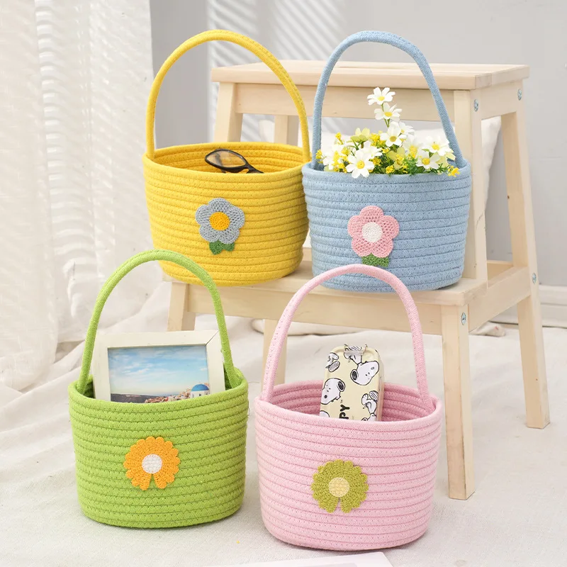 T0173 Creative Woven Cotton Rope Flower Storage Basket Hanging Bag Chlorophytum Cute Storage Basket for Home