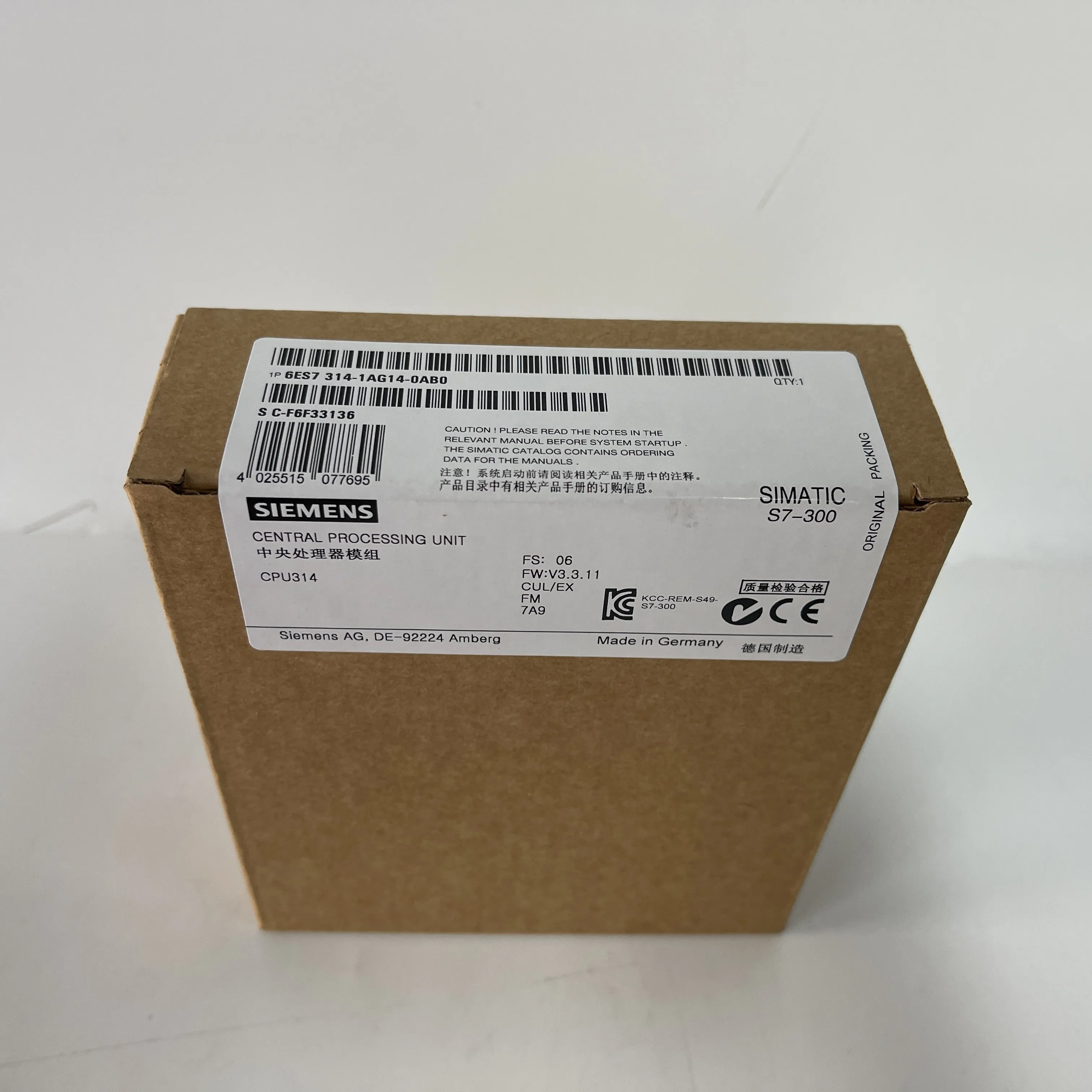 SIEMENS SIMATIC S7-300 CPU Module 6ES7314-1AG14-0AB0 SIEMENS SIMATIC S7-300 CPU Module 6ES7314-1AG14-0AB0